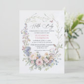 Enchanted Garden Bird Butterfly Pastel Baby Dusche Einladung (Stehend Vorderseite)