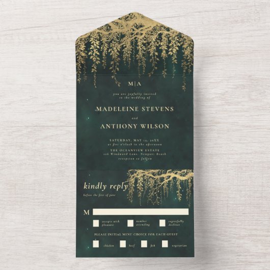 Enchanted Garden Emerald Gold Messe Hochzeit All In One Einladung (Innen Boden)