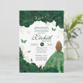 Enchanted Garden Emerald Green Quinceanera Einladung (Stehend Vorderseite)