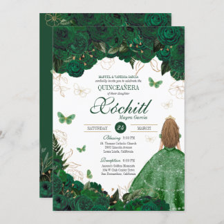 Enchanted Garden Emerald Green Quinceanera Einladung