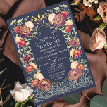 Enchanted Garden Floral Sweet 16 Geburtstag Einladung<br><div class="desc">Feiern Sie Ihre Sweet 16 im Stil! Unsere Geburtstagsfeier-Einladungen verfügen über einen atemberaubenden,  rosa und roten Blumenrahmen mit einem blauen Hintergrund und schicken goldenen Akzenten. Ideal für eine lebendige,  unvergessliche Feier! BITTE BEACHTEN SIE: Das in diesem Produkt enthaltene Gold ist KEINE echte Folie und wird flach gedruckt.</div>