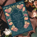 Enchanted Garden Floral Sweet 16 Geburtstag Einladung<br><div class="desc">Feiern Sie Ihre Sweet 16 im Stil! Unsere Geburtstagsfeier-Einladungen verfügen über einen atemberaubenden,  rosa und lila Blumenrahmen mit aquamarinem Hintergrund und edlen Goldakzenten. Ideal für eine lebendige,  unvergessliche Feier! BITTE BEACHTEN SIE: Das in diesem Produkt enthaltene Gold ist KEINE echte Folie und wird flach gedruckt.</div>