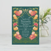 Enchanted Garden Floral Sweet 16 Geburtstag Einladung (Stehend Vorderseite)