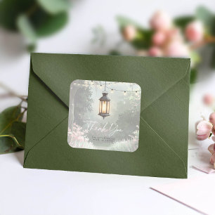 Enchanted Garden Lantern Danke Pink ID1163 Quadratischer Aufkleber