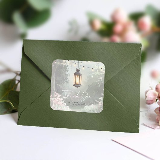 Enchanted Garden Lantern Danke Pink ID1163 Quadratischer Aufkleber