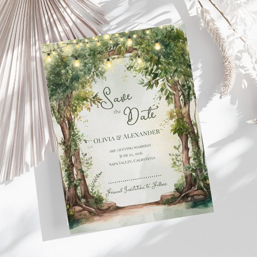 Enchanted Garden String Lights Save the Date  Ankündigungspostkarte