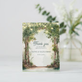 Enchanted Garden String Lights Wedding Thank You Postkarte (Stehend Vorderseite)