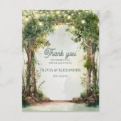Enchanted Garden String Lights Wedding Thank You Postkarte (Vorderseite)