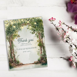 Enchanted Garden String Lights Wedding Thank You Postkarte