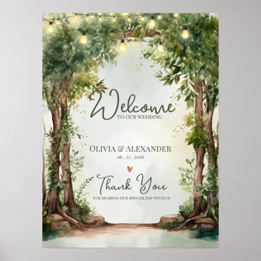 Enchanted Garden String Lights Wedding Welcome Poster (Vorne)