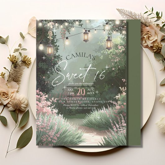 Enchanted Garden Sweet 16 Pink ID1163 Einladung