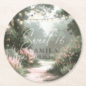 Enchanted Garden Sweet 16 Pink ID1163 Runder Pappuntersetzer (Vorderseite)