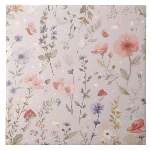 Enchanted Garden Wildflower Butterfly Botanical Fliese (Vorderseite)