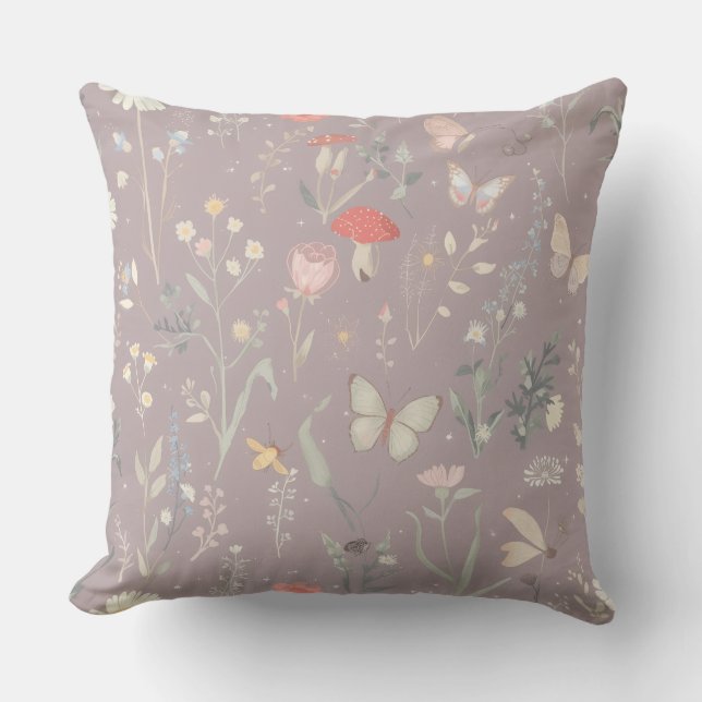 Enchanted Garden Wildflower Butterfly Whimsical Kissen (Vorderseite)