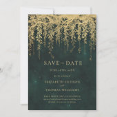 Enchanted Gold Greenery Emerald Chic Foto Hochzeit Save The Date (Vorderseite)
