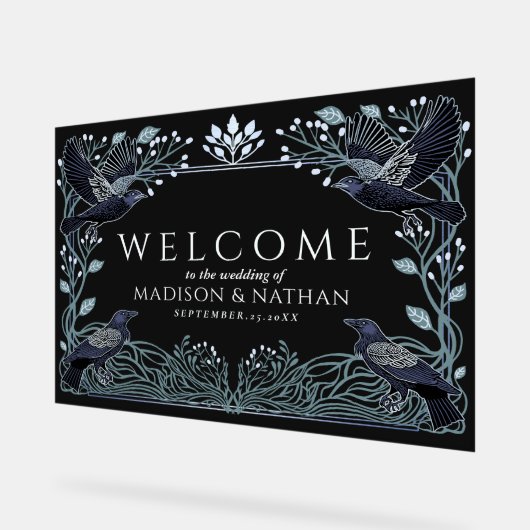 Enchanted Gothic Raven Wedding Welcome Black Acrylschild (Winkel)
