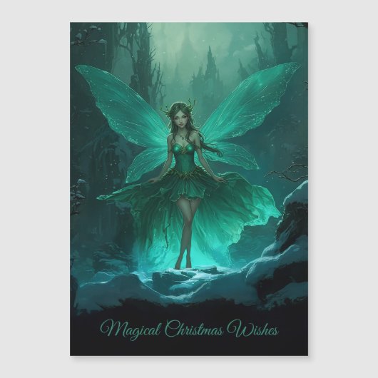 Enchanted Green Fairy Christmas Magnetic Card Magnetkarte (Vorderseite)