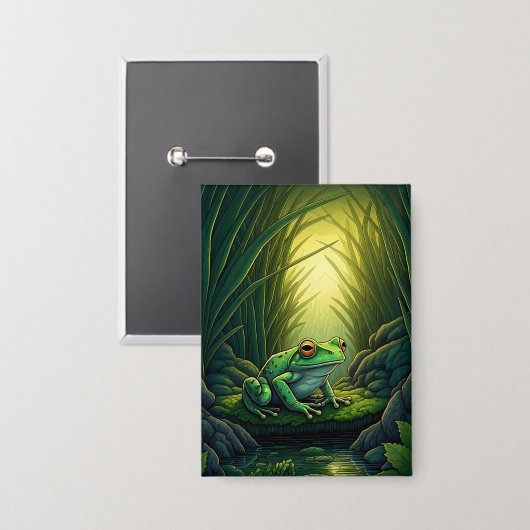 Enchanted Green Frog in a Forest Button (Vorderseite/Rückseite)