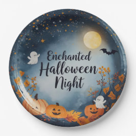 Enchanted Halloween Night Paper Plate – Cute Ghost Pappteller