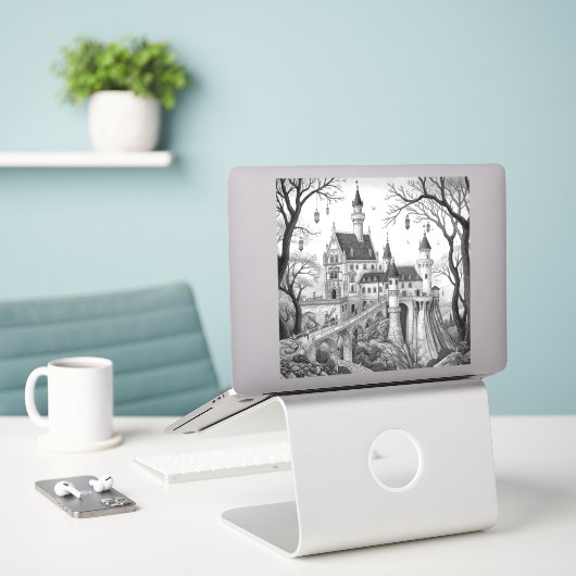 Enchanted Ink Dreams: Black & White Fairy Tale  Aufkleber (Laptop auf Schreibtisch)
