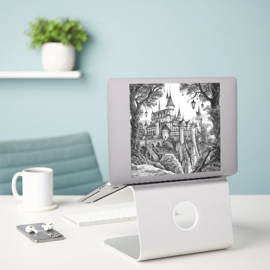 Enchanted Ink Dreams: Black & White Fairy Tale  Aufkleber (Laptop auf Schreibtisch)