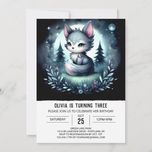 Enchanted Jungle Wolf Birthday Einladung (Vorderseite)