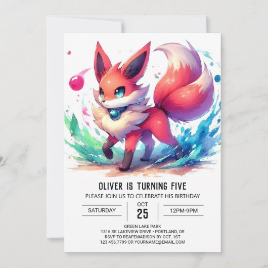 Enchanted Kids Fox Birthday Einladung (Vorderseite)