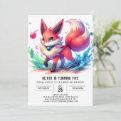 Enchanted Kids Fox Birthday Einladung (Stehend Vorderseite)