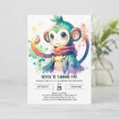 Enchanted Kids Monkey Birthday Einladung (Stehend Vorderseite)