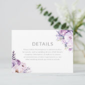 Enchanted Lavender Purple Floral Wedding Details Begleitkarte (Stehend Vorderseite)