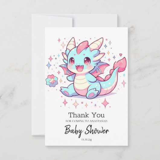 Enchanted Majestic Dragon Baby Shower Dankeskarte (Vorderseite)