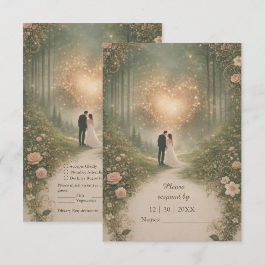 Enchanted Medieval Heart Forest Romantic Wedding RSVP Karte (Vorne/Hinten)