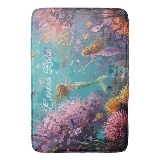 Enchanted Mermaid Underwater Scene Badematte (Vorderseite Vertikal)