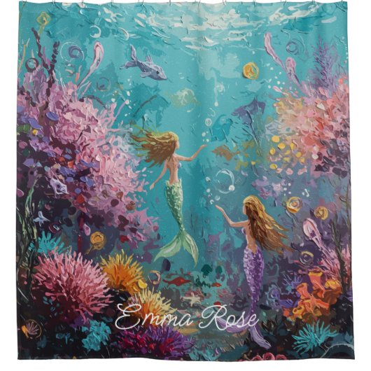Enchanted Mermaid Underwater Scene Duschvorhang (Vorderseite)