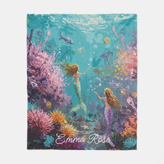 Enchanted Mermaid Underwater Scene Fleecedecke (Vorderseite)