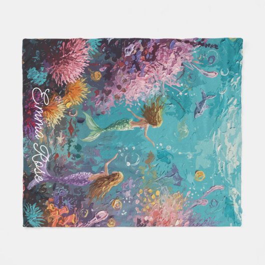 Enchanted Mermaid Underwater Scene Fleecedecke (Vorderseite (Horizontal))