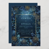 Enchanted Midnight Gold Floral Wedding Einladung (Vorne/Hinten)