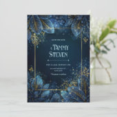 Enchanted Midnight Gold Leaf Forest Wedding Einladung (Stehend Vorderseite)