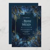 Enchanted Midnight Gold Leaf Forest Wedding Einladung (Vorne/Hinten)