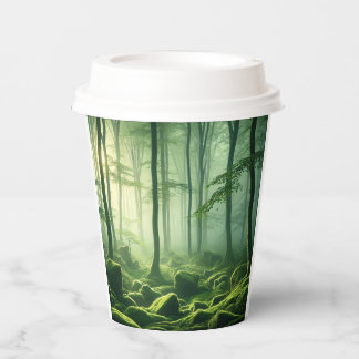 Enchanted Misty Forest Serene Green Woodland Scene Pappbecher