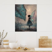 Enchanted Moonlit Leaf Fairy Fantasy Art Poster (Küche)