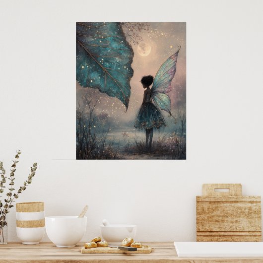 Enchanted Moonlit Leaf Fairy Fantasy Art Poster (Küche)