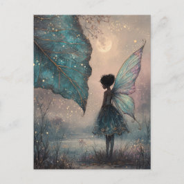 Enchanted Moonlit Leaf Fairy Watercolor Fantasy Postkarte
