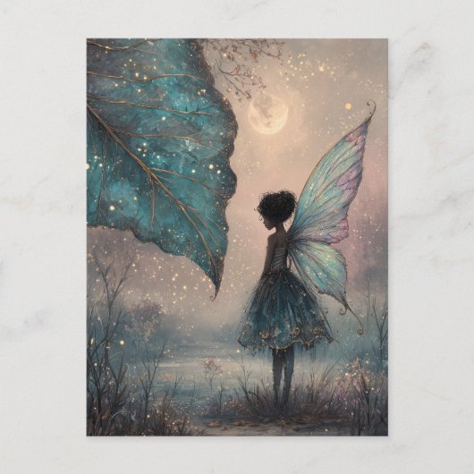 Enchanted Moonlit Leaf Fairy Watercolor Fantasy Postkarte (Vorderseite)