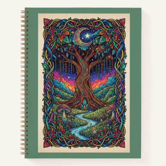 Enchanted Moonlit Tree of Life Zentangle Journal Notizblock (Vorderseite)