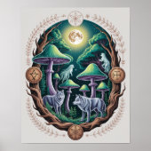 Enchanted Moonlit Wolves and Psychedelic Mushrooms Poster (Vorne)