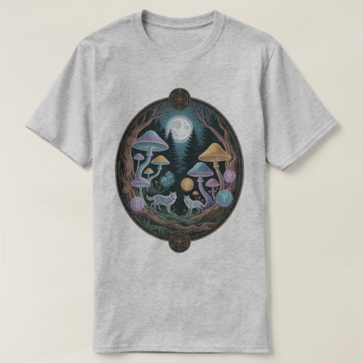 Enchanted Moonlit Wolves and Psychedelic Mushrooms T-Shirt (Design vorne)