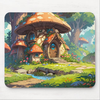 Enchanted Mushroom Village in the Forest – Dreamy  Mousepad
