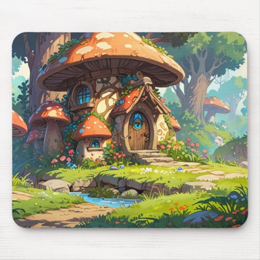 Enchanted Mushroom Village in the Forest – Dreamy  Mousepad (Vorne)