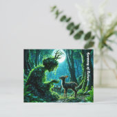 Enchanted nature guardian feeding a baby fawn postkarte (Stehend Vorderseite)